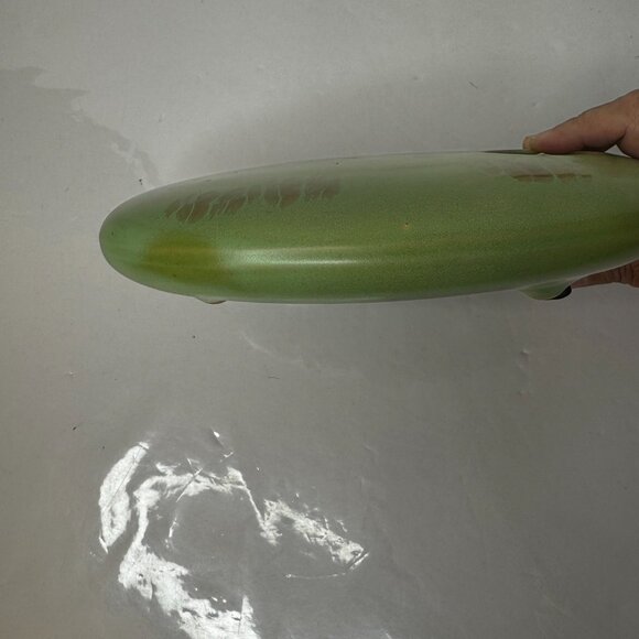 Napco Japanese Style Ikebana Stoneware Green Oval Bowl Vase w/Flower Frog - Picture 9 of 11